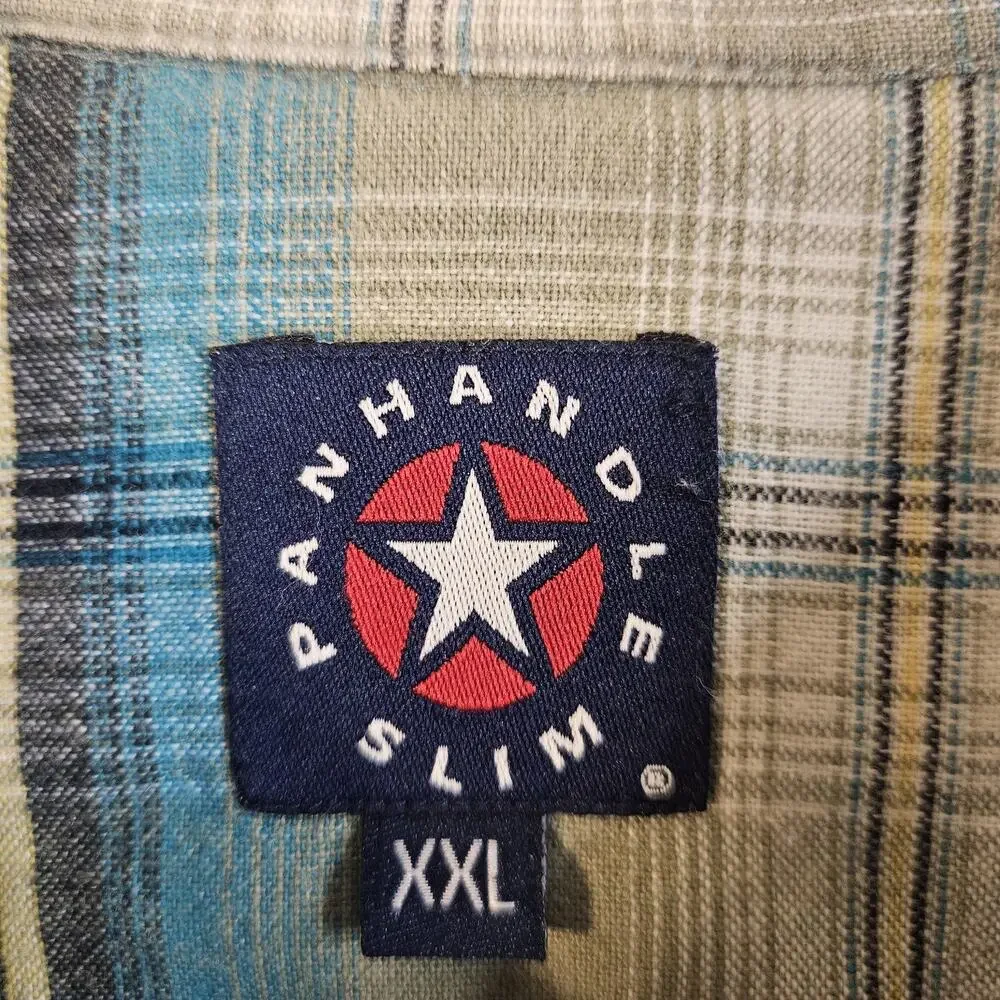 Panhandle Slim Shirt Men XXL Pearl Snap Western Cowboy Long Sleeve Blue Plaid - Picture 4 of 6